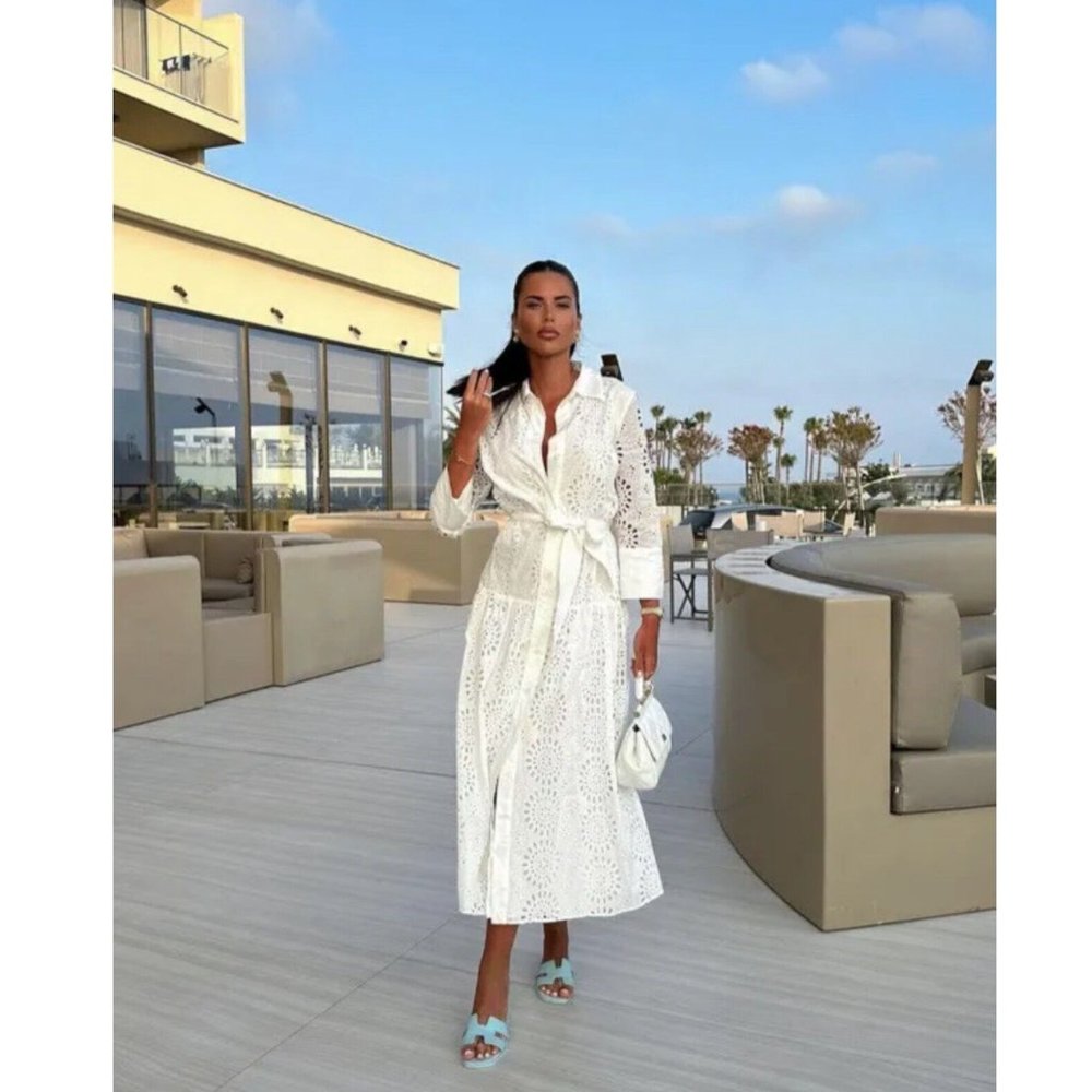 Zara white eyelet lace dress